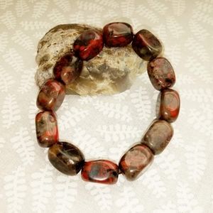 Red & Black Stone Stretchy Bracelet